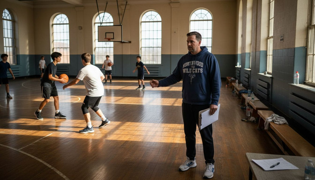Basketball coach observing preseason practice