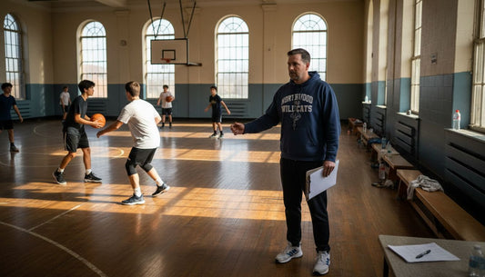 Basketball coach observing preseason practice