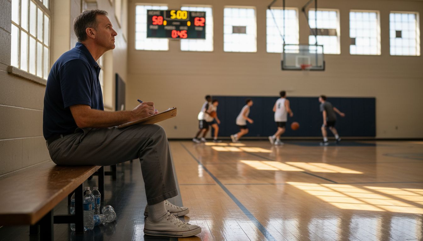 Coach taking notes during basketball practice