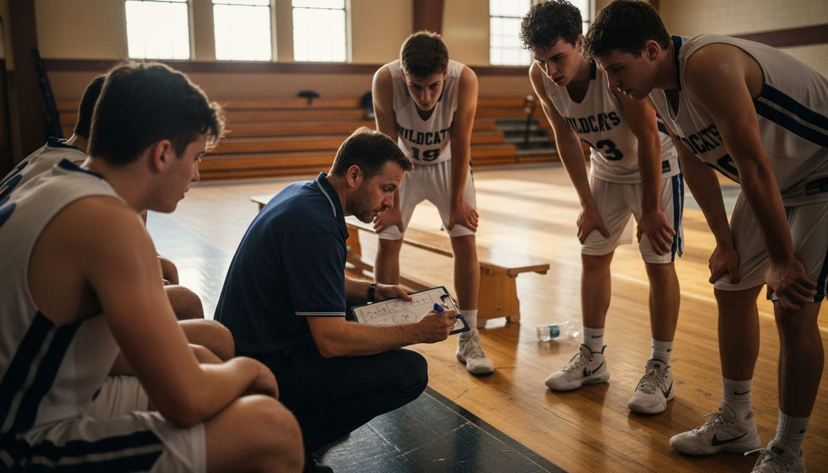 Coach drawing up play during tense timeout