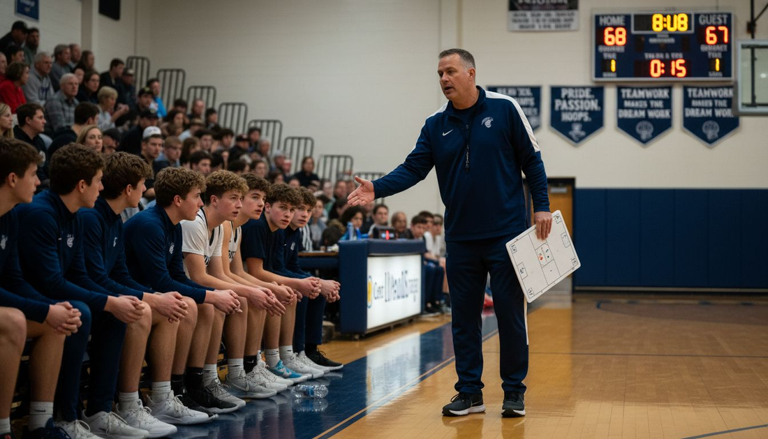 Basketball coach giving directions to team