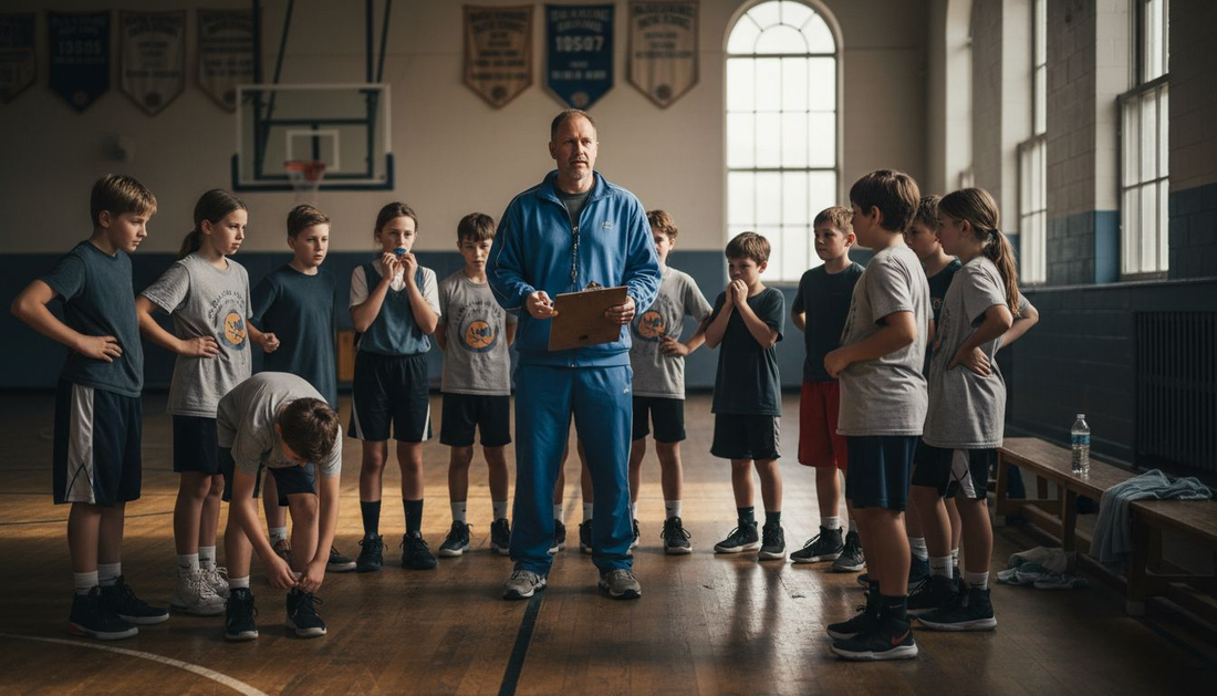 Basketball coach leading focused youth team