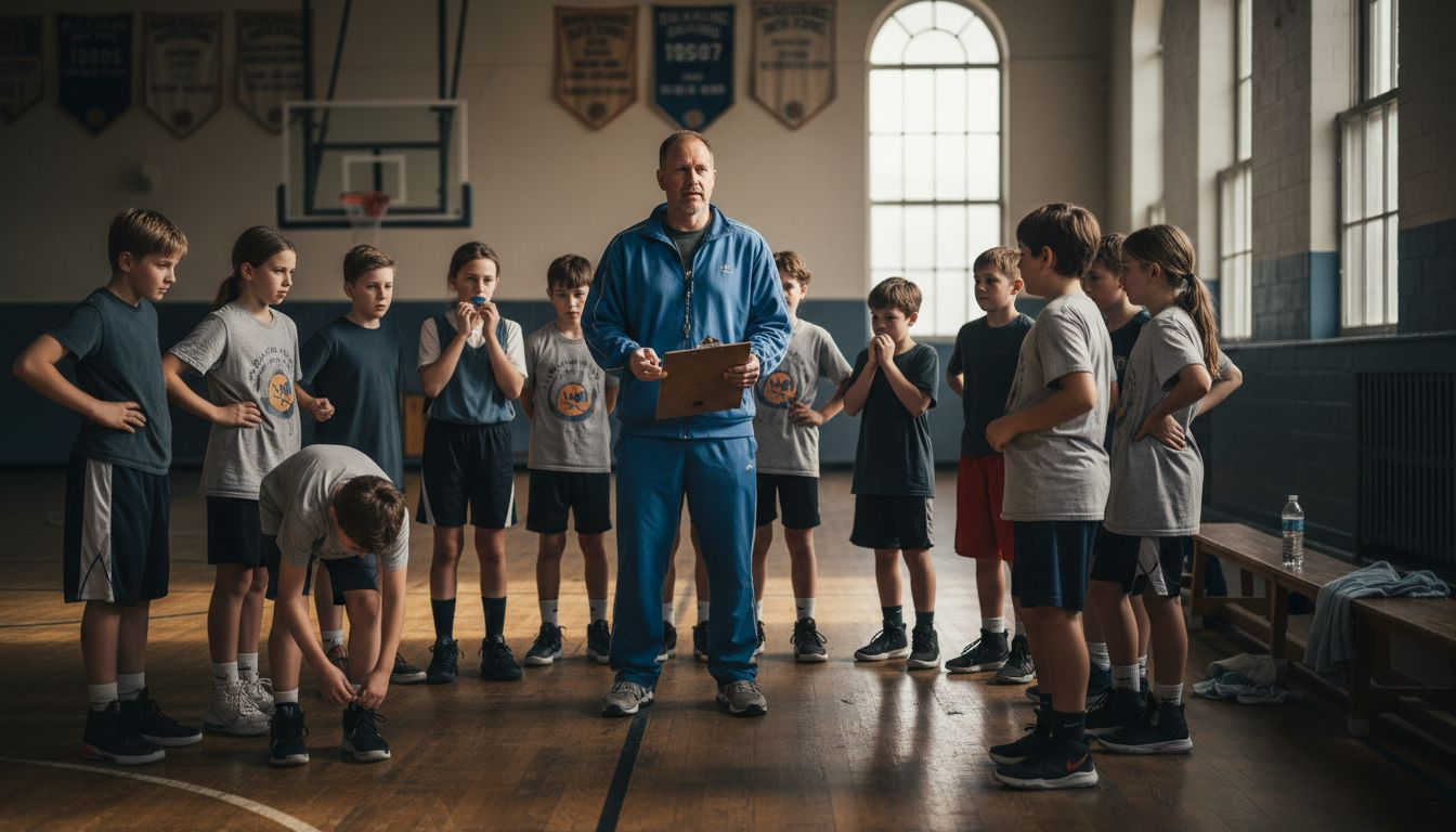 Basketball coach leading focused youth team