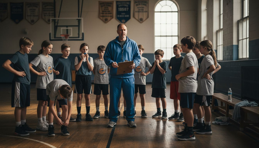 Basketball coach leading focused youth team