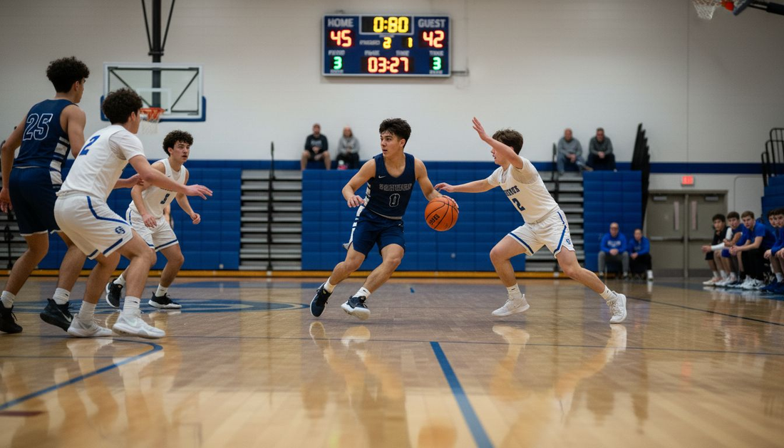 Players compete during basketball offense vs defense