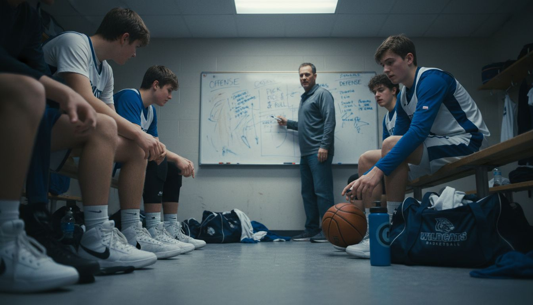 Basketball team preparing in locker room