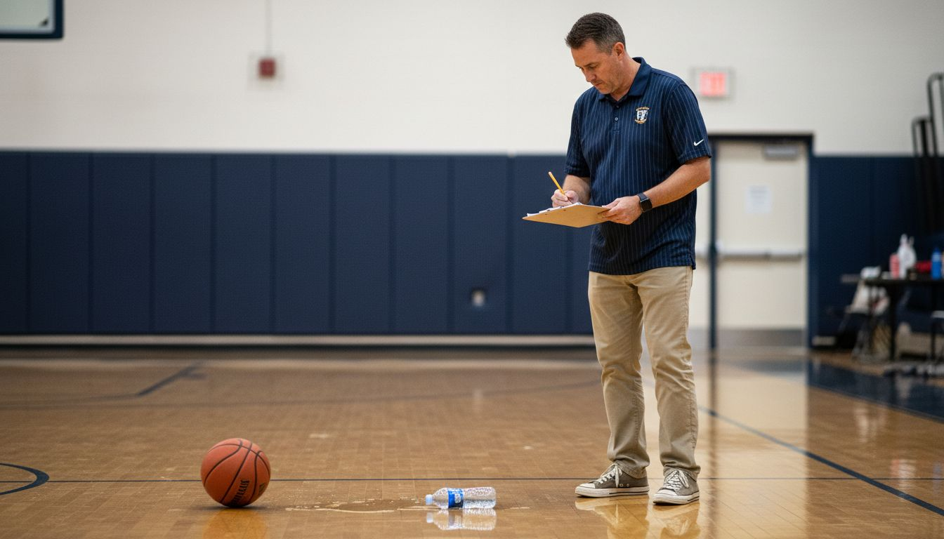 Basketball coach drawing up play