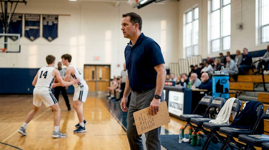 Coach observes basketball defensive coverage