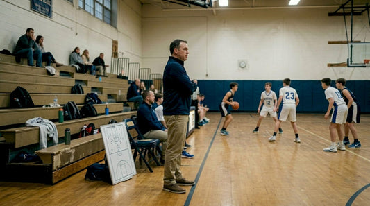 Coach observes team running zone defense drill