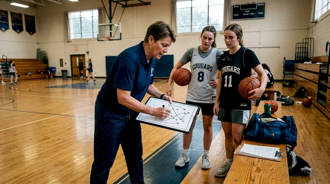 Coach drawing horns play basketball diagram
