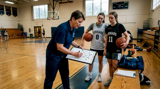 Coach drawing horns play basketball diagram