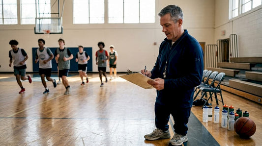 Coach taking notes during basketball tryouts