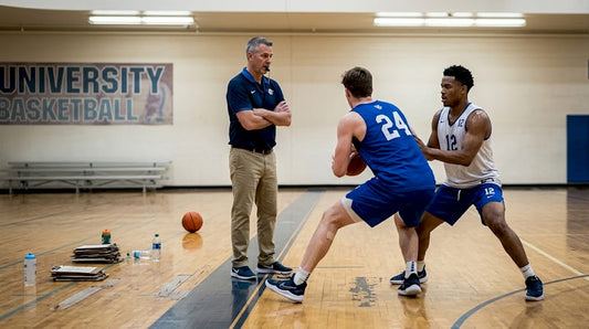 Coach observing post player drill in gym