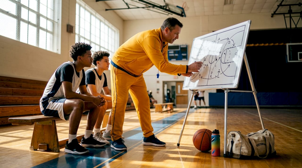 Coach illustrating basketball spacing strategy