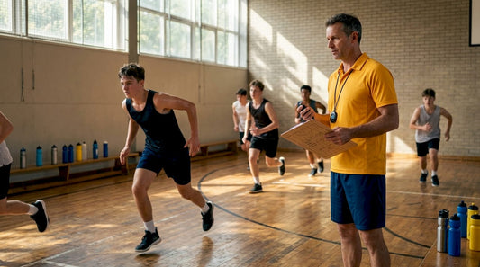 Coach observing early offense basketball drill