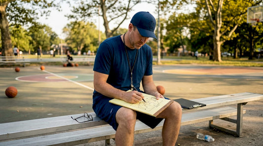 Coach sketching basketball press break workflow