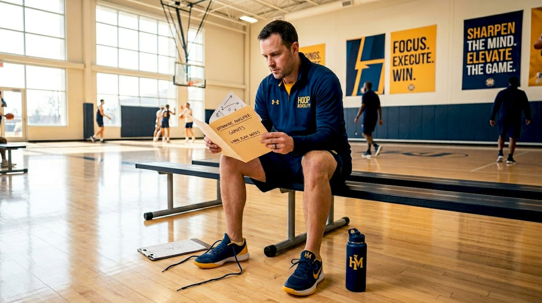 Basketball scout reading report in locker room