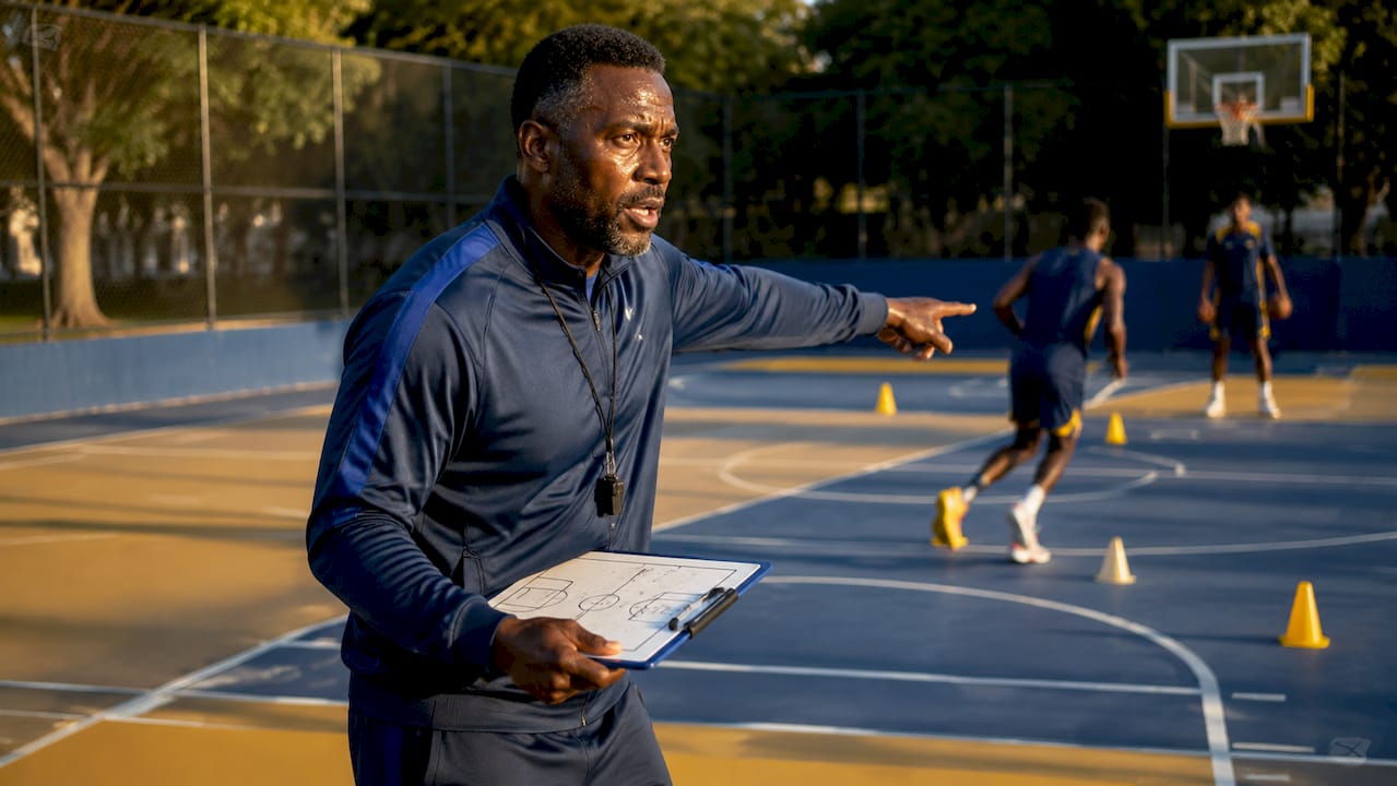 Basketball coach planning zone offense strategy