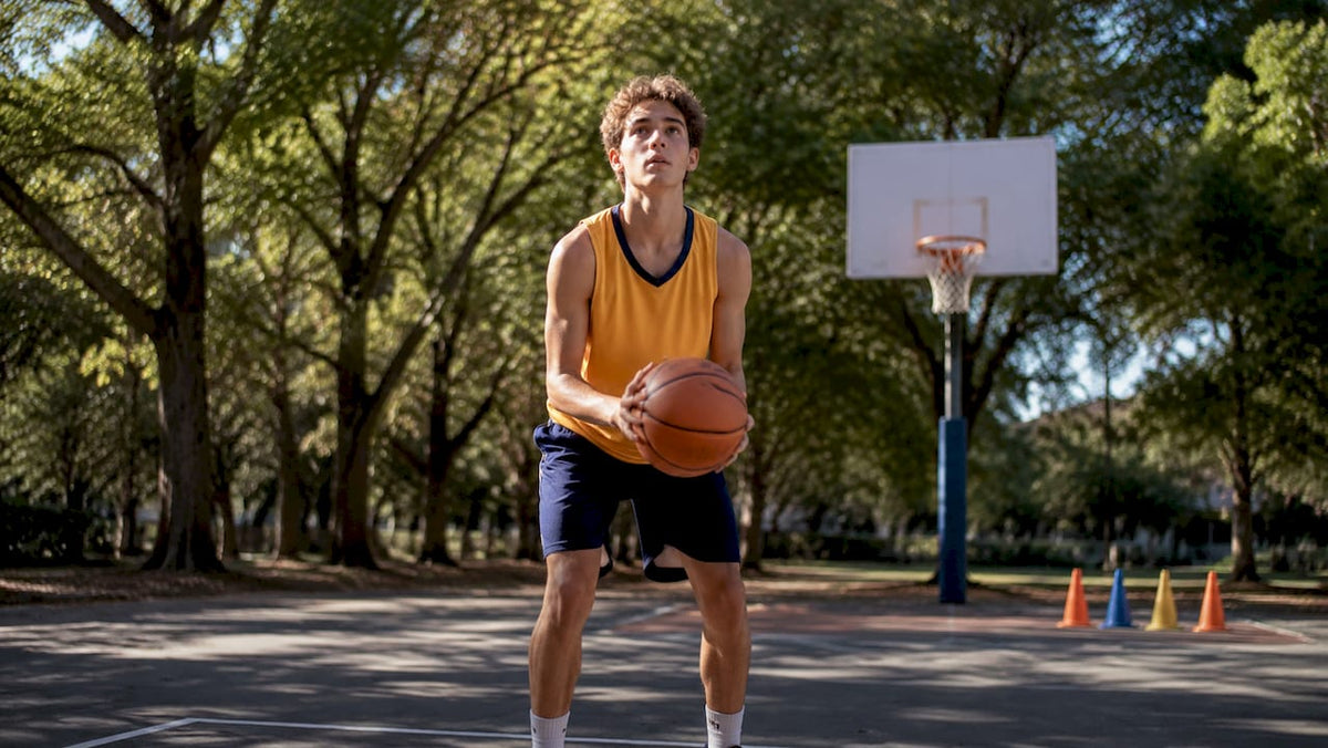 Teen basketball player practicing free throw