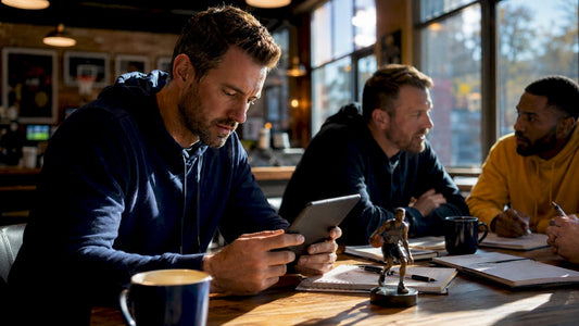 Basketball scout reviewing analytics data at desk