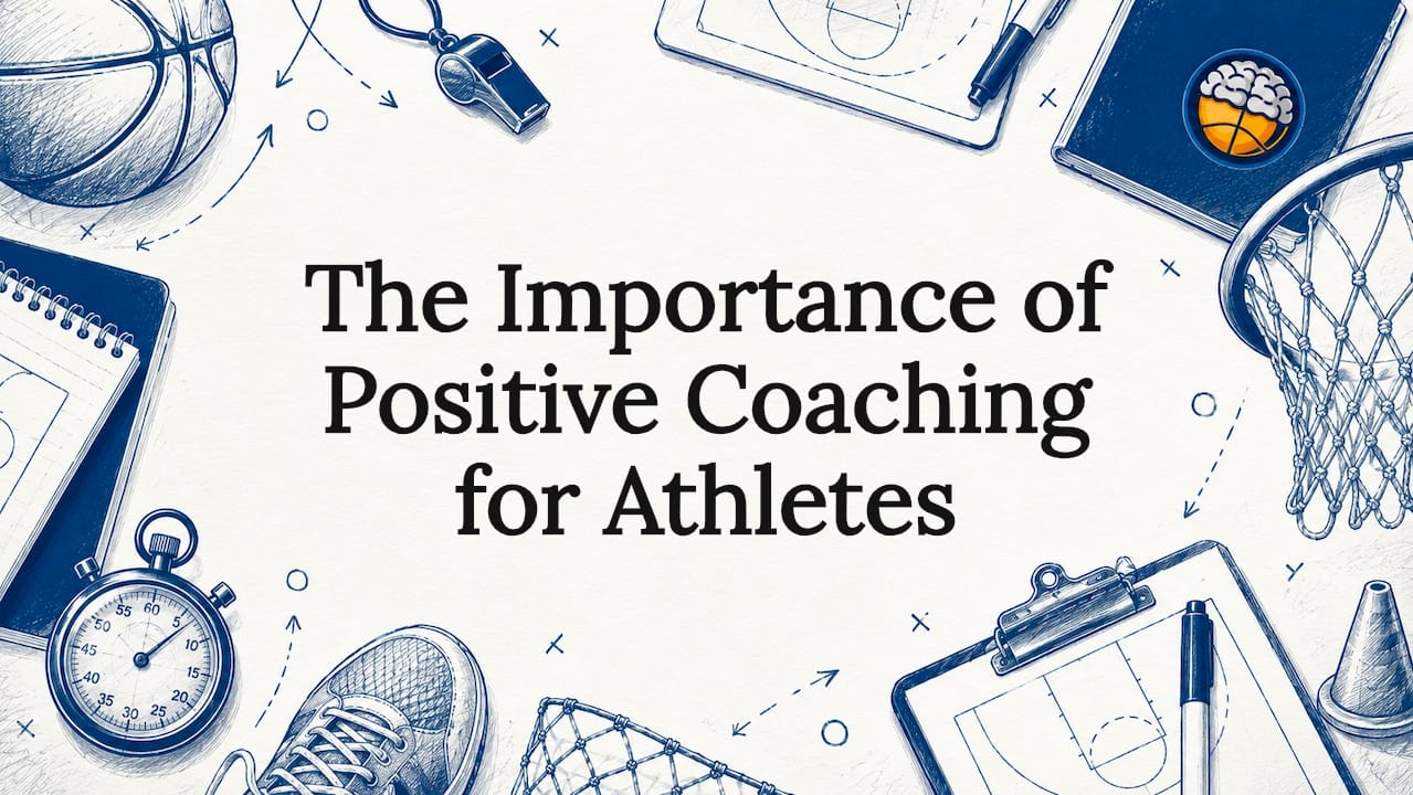 Decorative title card with sport coaching illustrations