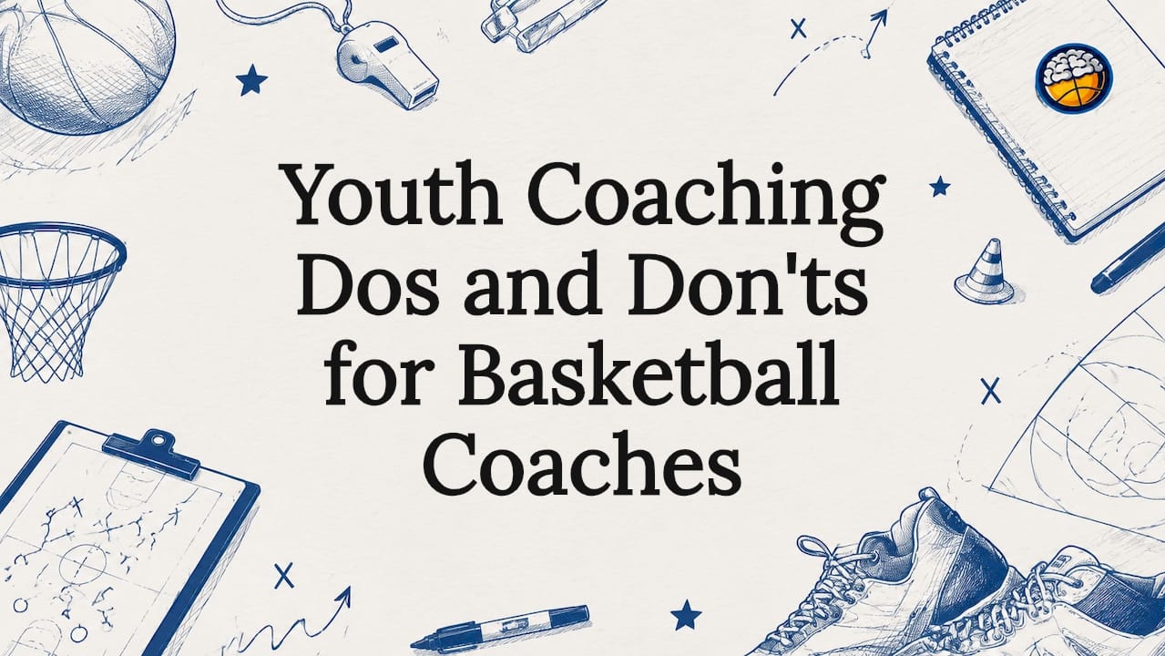 Decorative youth basketball coaching title card illustration