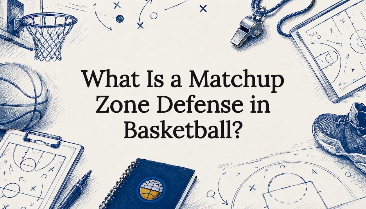 Decorative basketball defensive title card illustration