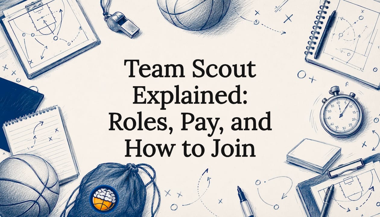 Decorative title card illustration with sports scouting props