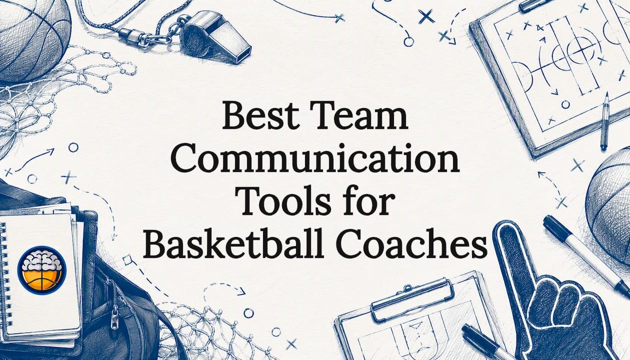 Decorative title card illustration with basketball and coaching tools