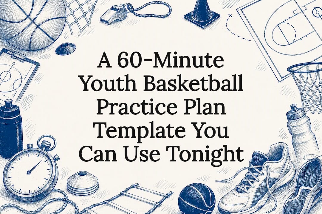 Decorative youth basketball practice title card illustration