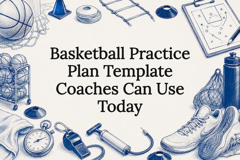 Decorative basketball coaching practice plan title card illustration