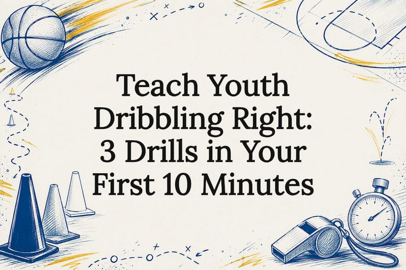 Decorative youth basketball dribbling title card
