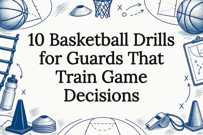 Basketball drill sketches framing the article title