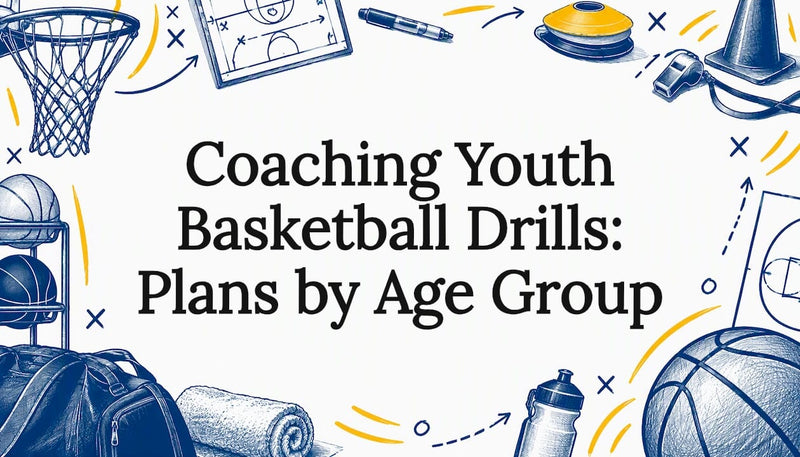 Sketch basketball drills title card with clear center